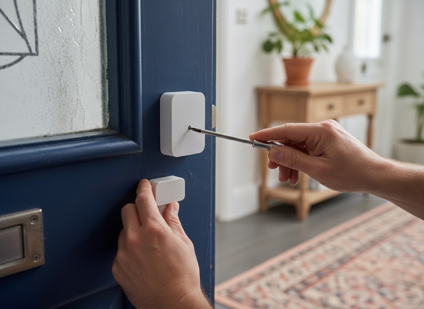 An AirPilot engineer installing an access unit inside a front door