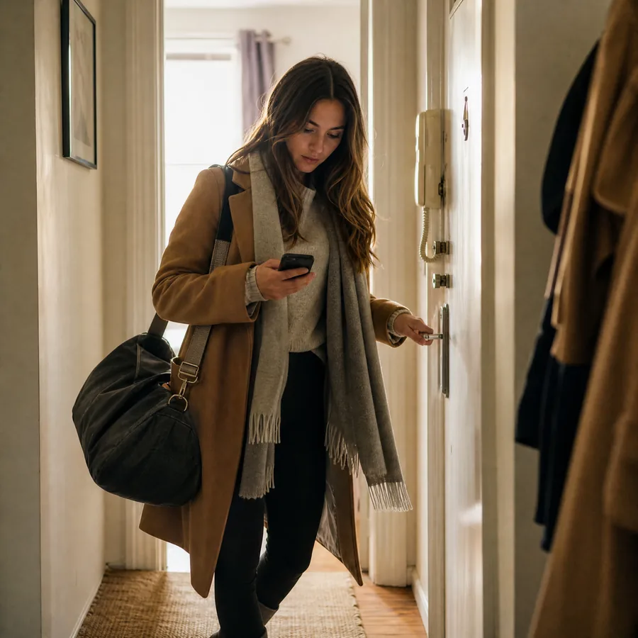 A guest letting themselves into a UK rental with a code sent to their phone