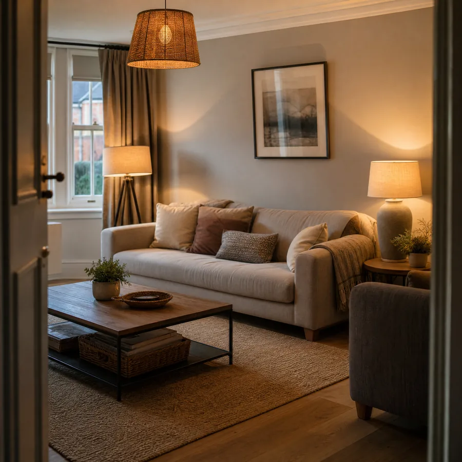 A shared living room in a UK student house